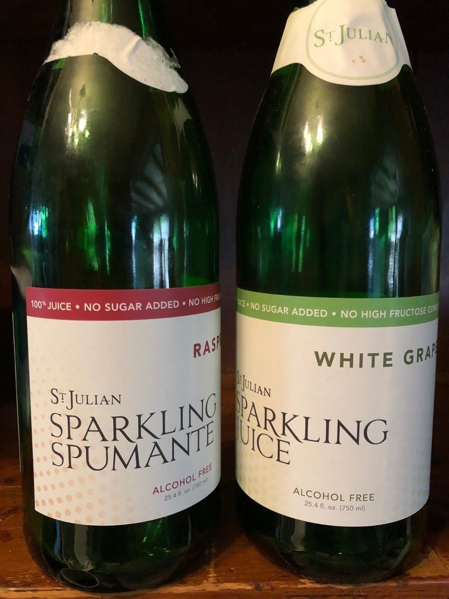 TWO (2) EMPTY GLASS BOTTLES 750ml St Julian Sparkling Juice White