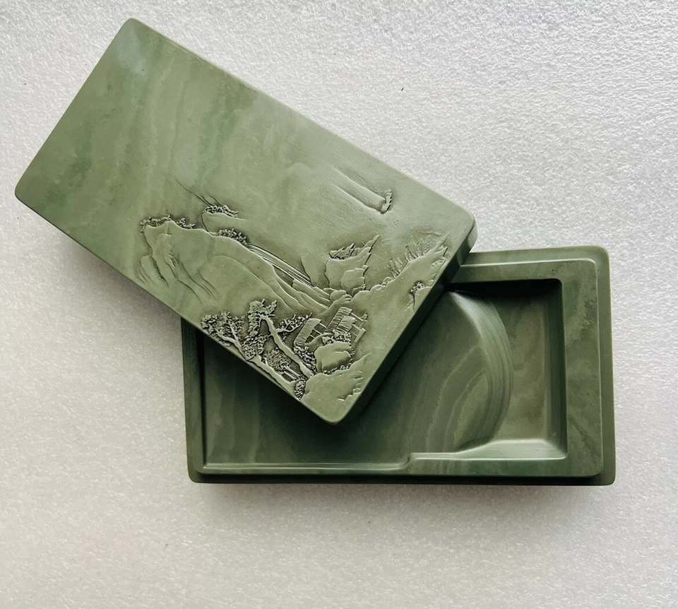 Tinta de porcelana 6,1" pedra natural original esculpida à mão cenário de colina laje de tinta - Imagem 3 de 4