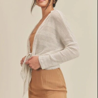 Boutique Sadie  & Sage Ivory White Button Down V-Neck Knit Long Sleeve Top M