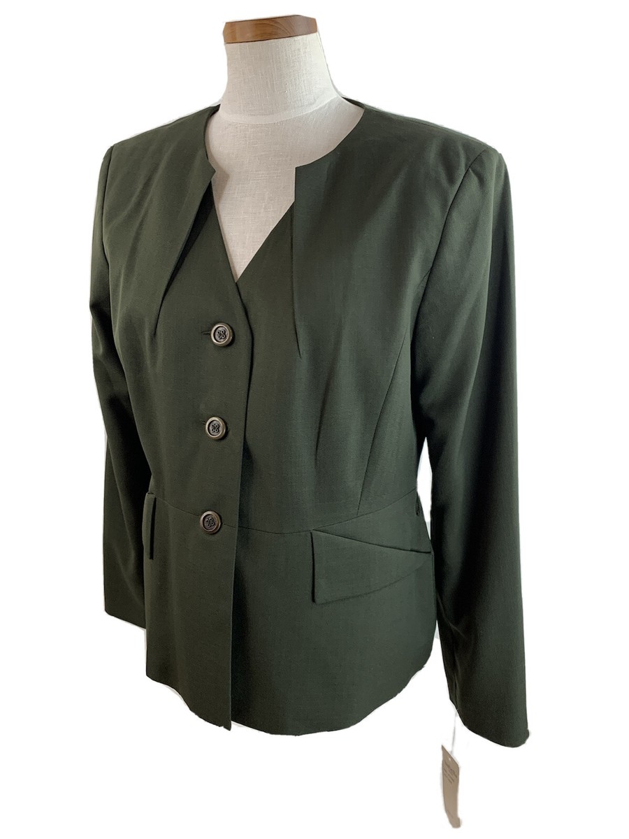 Isabella Womens Olive Green Blazer Suit Jacket Lined Size 12 Z16