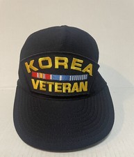 VTG Korea Veteran Snapback Hat Blue Korean War Vet Eagle Crest Cap Made In USA
