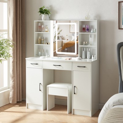 Led beleuchtet Vanity Set mit großem Spiegel Makeup Schminktisch 3 Schubladen