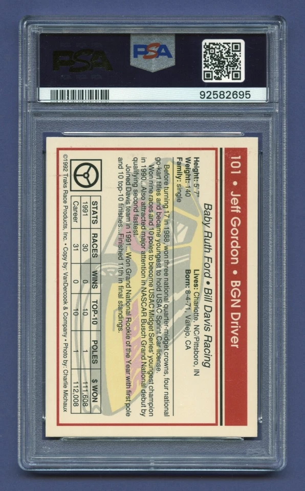 1992 JEFF GORDON PSA 10 GEM-MT TRAKS RACING RAZOR SHARP *CENTERED* (#101) RZC - Image 2 of 3