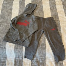Puma Kids Sz. 4 Hoodie Sweatshirt W/ Sweatpants Gray W/Red Puma