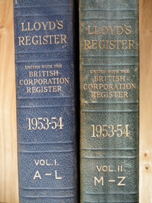 Lloyds Register of Shipping, Register Book 1953-54, Vol. 1 & 2; A-Z