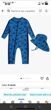 Brand New Blue Shark Print Rash Guard Set Long Sleeve UPF 50
