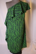 NWT MICHAEL KORS Dress Fern Print Ruffles One-Shoulder Green Blue Stretch Sz 4