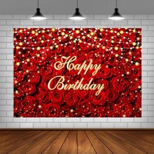 Red Rose Flower Happy Birthday Backdrop Rose Floral Wall Adults Women Birthda...
