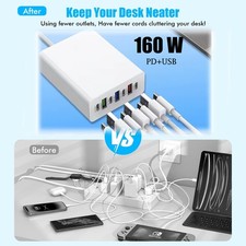 160W 7-Port USB C Fast Wall Charger Block Charging Station for Multiple Devices