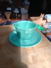FIESTA WARE SEA MIST GREEN TEACUP AND SAUCER. 965