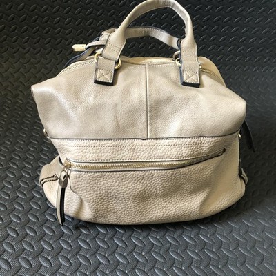 Moda Luxe Beige Leather & Suede Satchel Handbag with Front Zipper Pocket