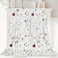 Spring Floral Fuzzy Blanket Watercolor Wildflowers Throw Blanket Soft Cozy Fl...