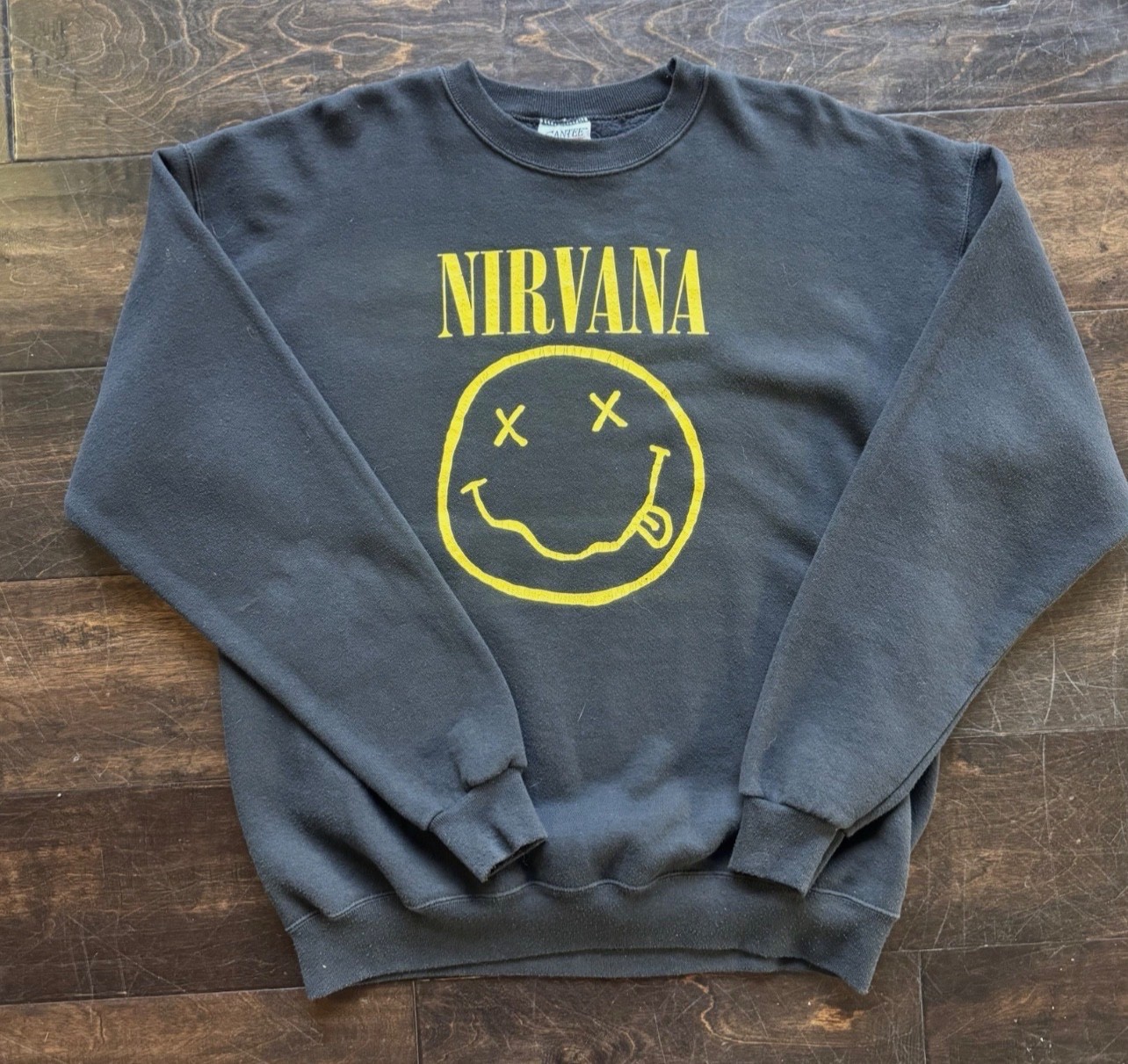 Vintage Nirvana Sweatshirt Santee USA Made Yellow Smiley Logo Grunge 90s Large