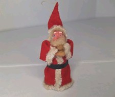 VTG 1940  s Santa Figurine Molded Composition Face Cotton Felt 4"