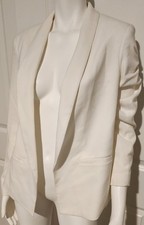 Saint Tropez Womens Medium Ivory Blazer Open Front Shawl Collar Stretch Jacket