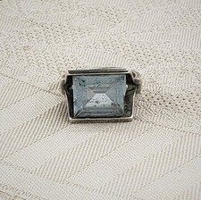 Vintage Sterling Silver 925 Ring Blue Gemstone Speckled Bohemian BOHO Size 6