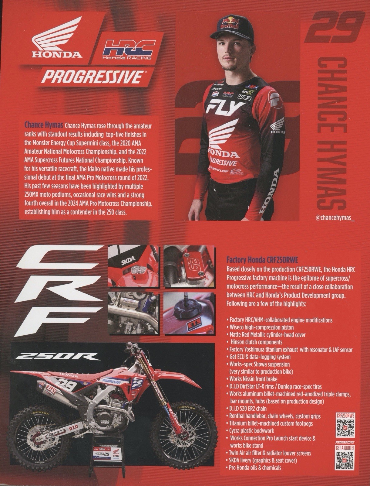Chance Hymas Signed 2026 Honda HRC Racing #29 Photo PSA AUTO Supercross ...