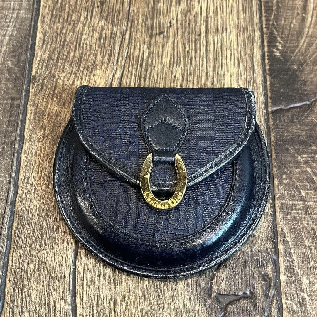 Christian Dior Trotter toile fermoir cuir portefeuille compact porte monnaie noir 4295