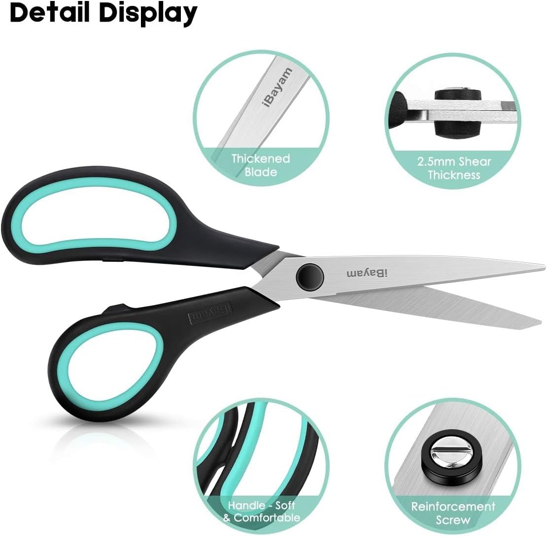 3-Pack 8" Heavy Duty Scissors with Ultra Sharp Blades and Comfort Grip Handles -
