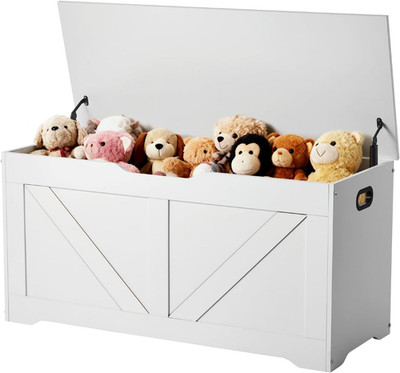 White Kids Storage Bench & Toy Box Chest with Safety Hinge, Easy Assembly