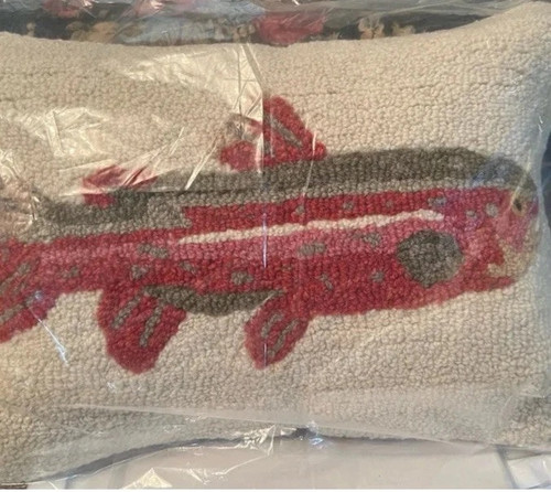 NWT Chandler 4 Corners Steelhead Trout Fish Lake Wool Hooked Pillow Laura Megroz