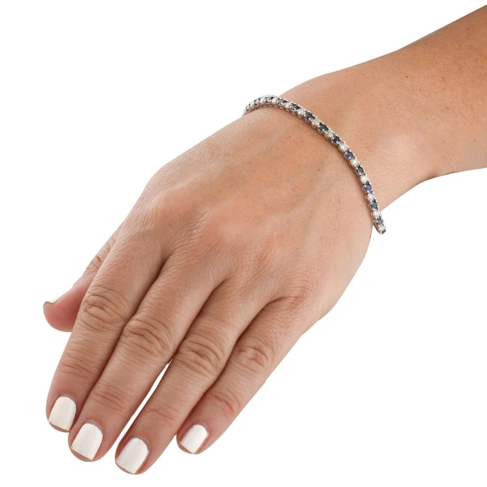 5ct TW Natural Blue Sapphire & Diamond Genuine Tennis Bracelet 14K White Gold - Image 2 of 4