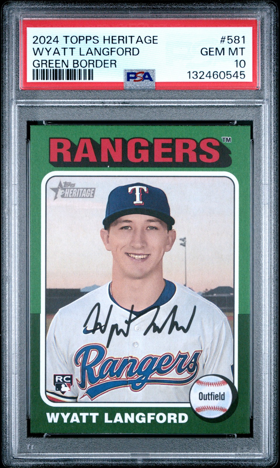 2024 TOPPS HERITAGE GREEN BORDER #581 WYATT LANGFORD PSA 10