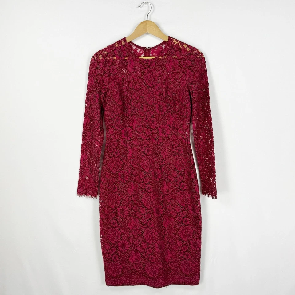 Shoshanna Women's Garnet Illusion Lace Sheath Dress Size 4 Wine Red - Image 3 of 4