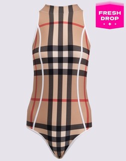RRP €210 BURBERRY Kids One Piece Swimsuit Size 12Y Stretch Checked Zip Back