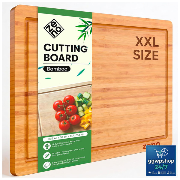 Schneidebrett XL Bambus 45X30 Cm Mit Saftrille Robust KüChe Holzbrett-image