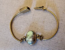 Vintage swivel  Brass & Faux Turquoise Cuff Bracelet w unique box closure