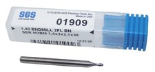 01909 Kyocera SGS 1.40mm Carbide 2 Flute Ball End Mill Bright .0551" Diameter