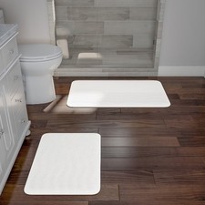 Lavish Home Set of 2 Bathroom Rugs Non-Slip Memory Foam Bath Mats, White