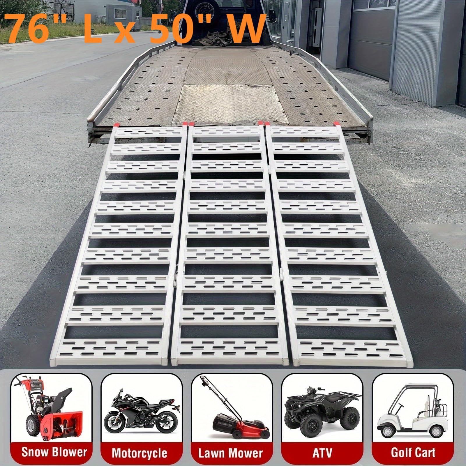 Tri-Fold Aluminum Truck Loading Ramp 76x50, 1500 lb ATV Pickup Ramp