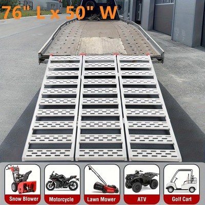 76x50'' Tri-Fold Aluminum Truck Loading Ramp 1500 Lbs Heavy Duty ATV Ramp Pickup