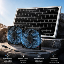 30W Solar Attic Fan Kit Dual Fan 12V Exhaust Fan for Roof Vent Chicken Coop