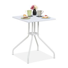 Table de jardin carrée Table d'appoint blanche  73 x 62 cm extérieur effet bois