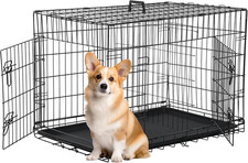 30" Double Door Folding Dog Crate with Removable Tray for Medium Dogs