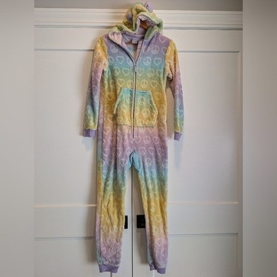 More Than Magic Rainbow Peace and Heart Kids Fleece Footie One piece Size 14/16