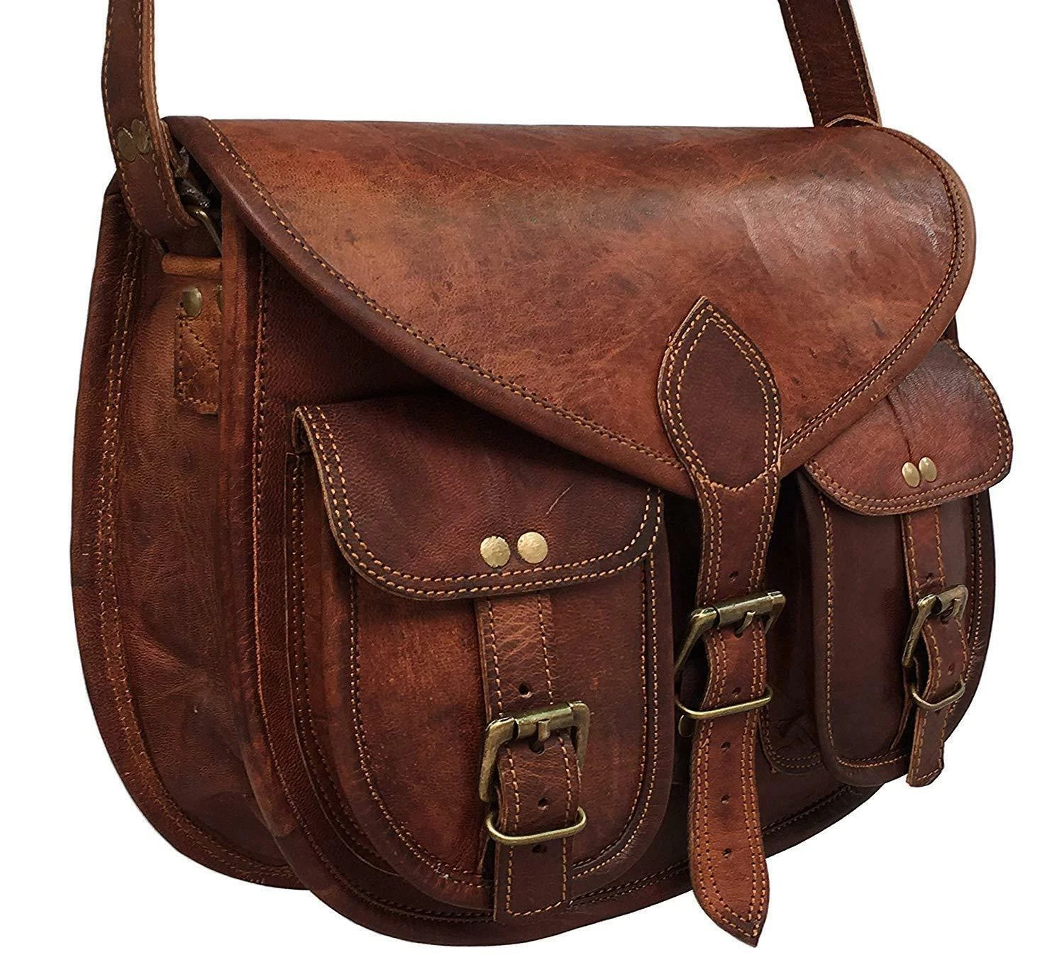 Women Vintage Style Genuine Brown Leather Cross Body Shoulde