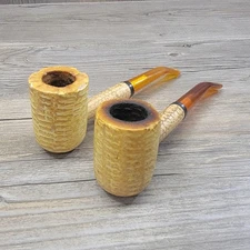 Vintage Missouri Meerschaum Corn Cob Tobacco Pipes 2x -Pre-Owned-
