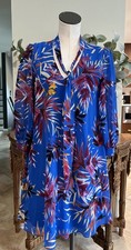 Calvin Klein Women 6 Blue Floral Tie Neck Long Sleeve  Shift Dress
