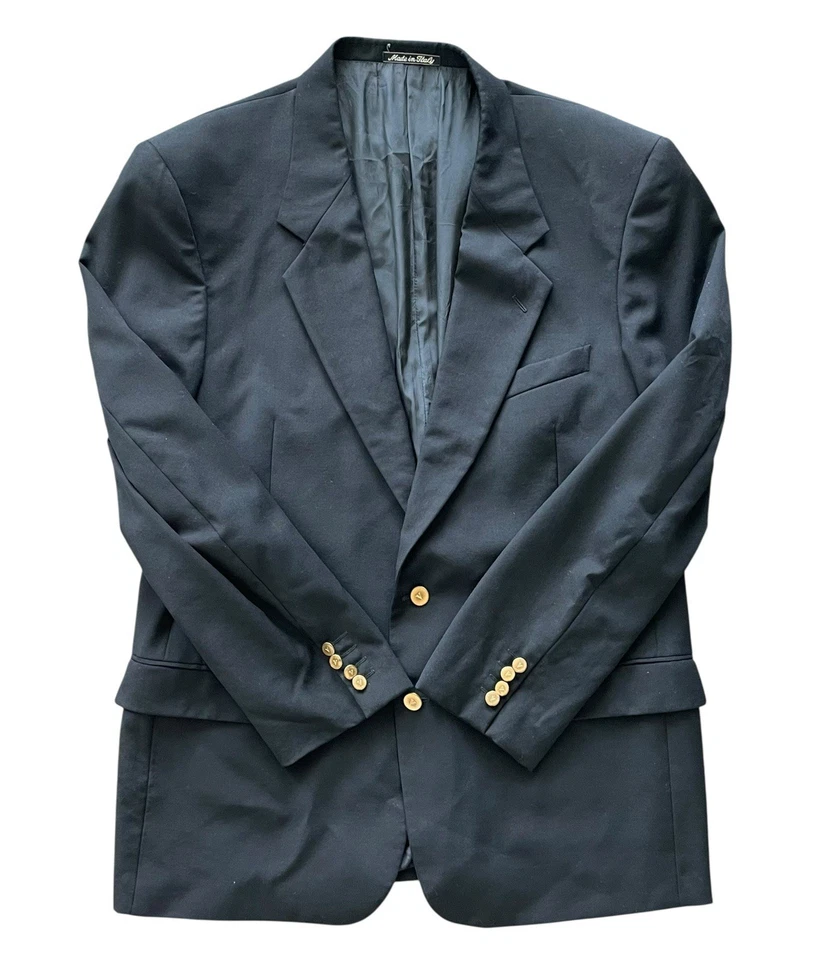 Chaqueta VALENTINO UOMO Negra 46L Lana Dorada Botones en V 2 Botones Frontales Hecha en Italia Foto 2 de 4