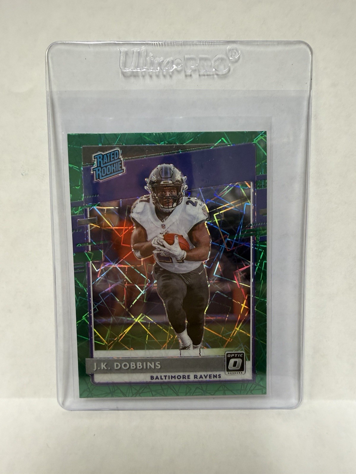 2020 Optic JK Dobbins Rated Rookie Green Velocity Prizm #161 Ravens (RC) (SP)