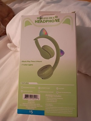 7 Color Lightening Headphones Cat Ear Wireless On Ear  foldable Headphone Green