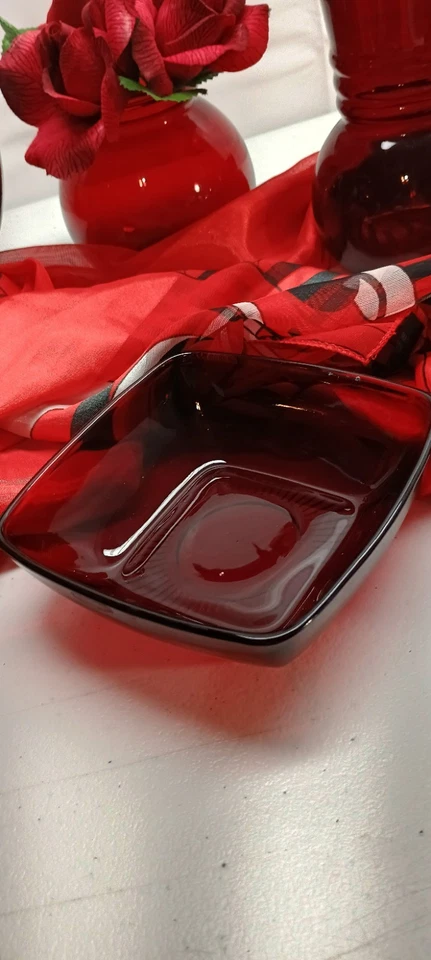 Ruby Red Anchor Hocking Glass Vase Handblown Decor - Image 4 of 4