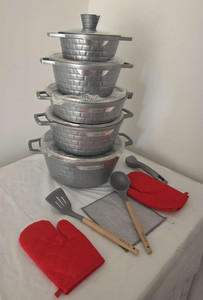 5pcs Cookware Set Stock Pots with 2 Spoon Set and Pans Non Stick Cookware Set