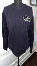 NWT Lacoste Navy Blue Big Crocodile 100 Wool L/S Crew Neck Sweater - L