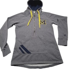 Michigan Wolverines Champion Heritage Womens Gray Half Zip Pullover Hoodie Small