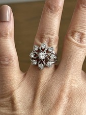 Vintage White Cubic Zirconia 925 Sterling Silver Cluster Flower Ring Size 6.75